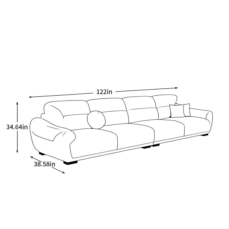 Canapé italien de style italien, H 34,64 po x l 122 po x P 38,58 po