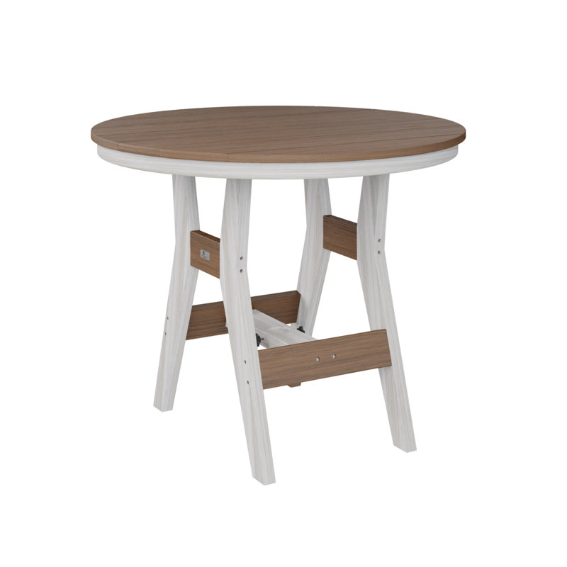 Harbor Outdoor Round Bar Table, Seashell, Antique Mahogany