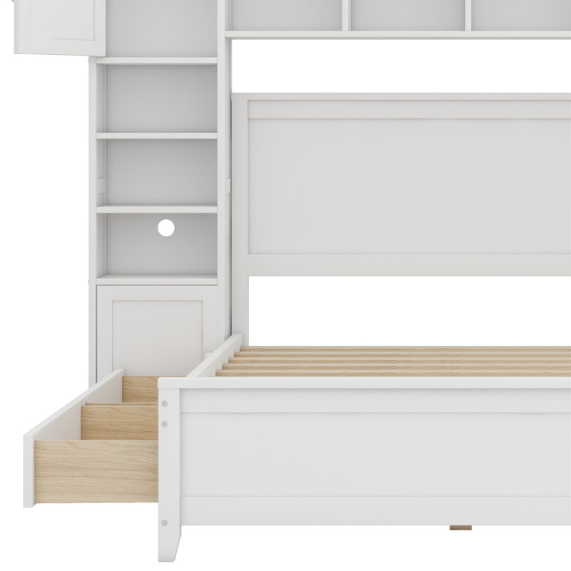 Lit avec armoire et tablette tout-en-un, Blanc