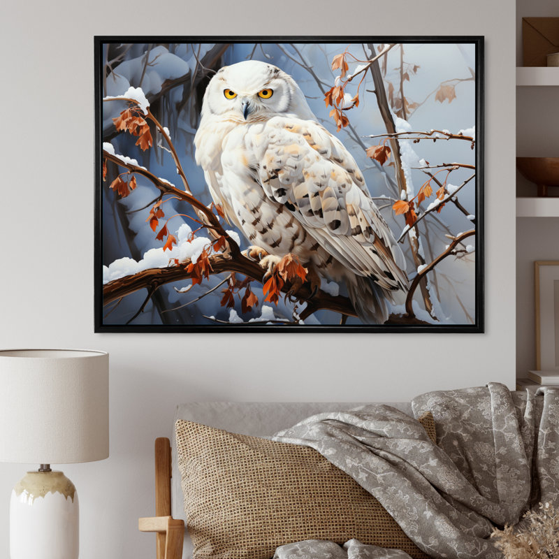 «Snowy Owl Winter I», reproduction sur toile, H 16 po x l 32 po x P 1 po, Cadre flottant noir