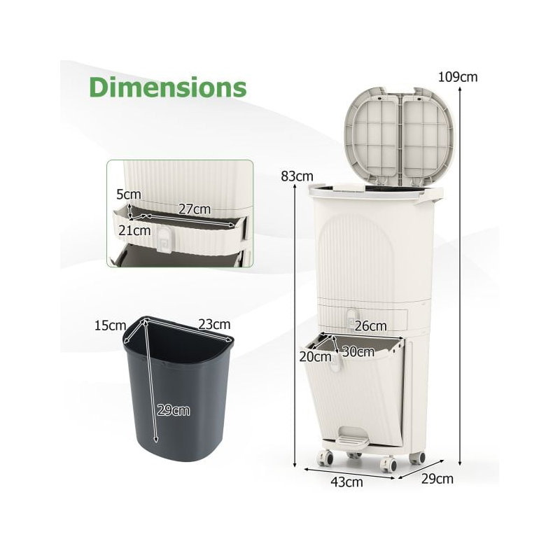 Plastic Waste Bin, Beige