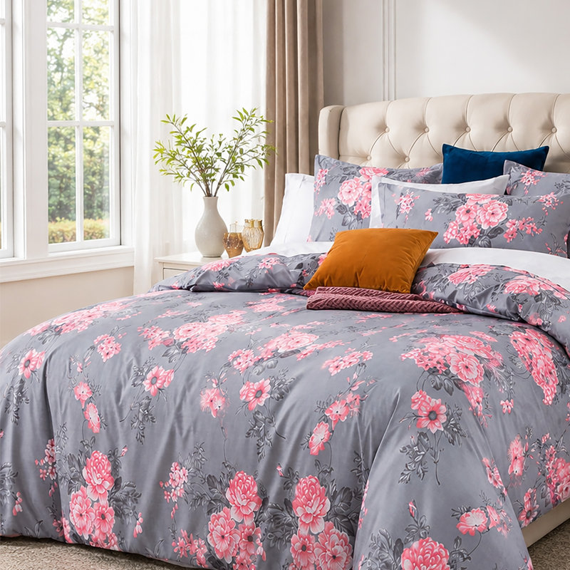 Microfiber Floral Duvet Cover Set, DOUBLE