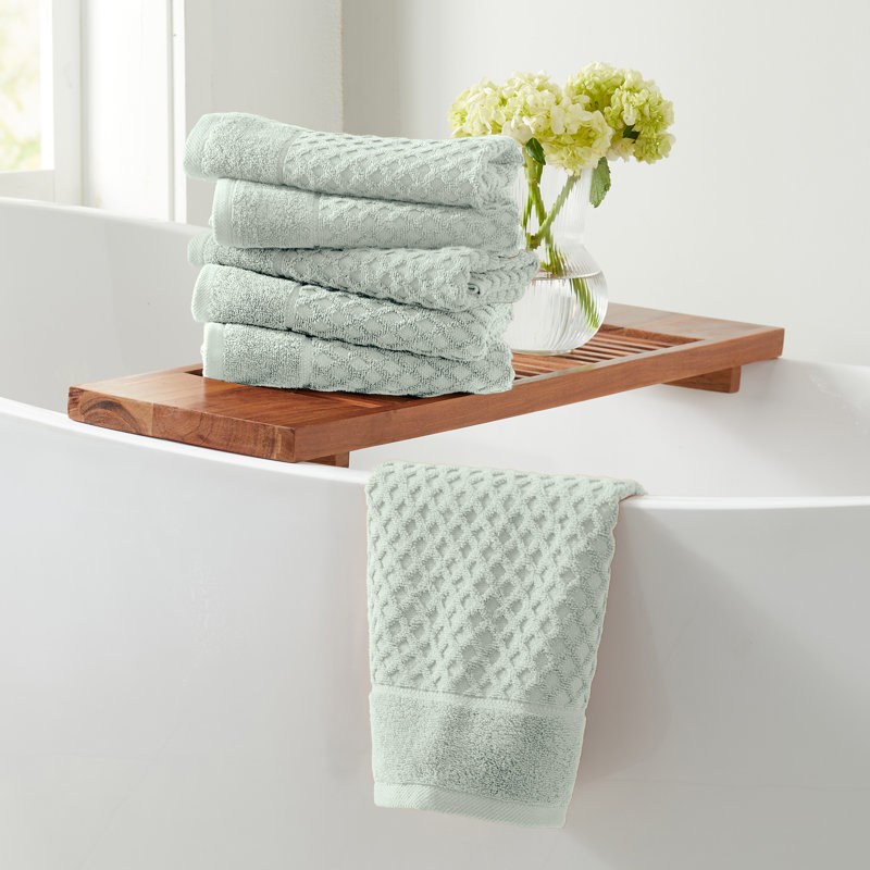 Ultra-Soft & Absorbent 100% Cotton Towel Set, Pastel Blue Diamond, Hand Towels - 6 Pack