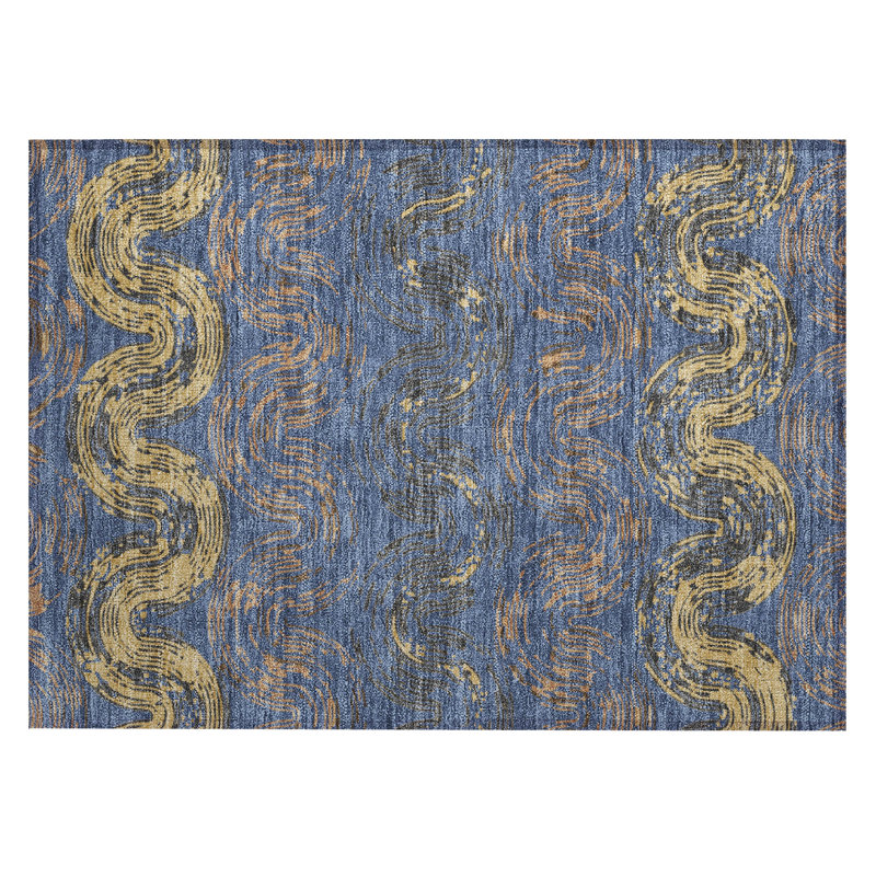 Machine Washable Indoor/Outdoor Chantille ACN2461 Spiral Rug, 1'8" x 2'6", Navy