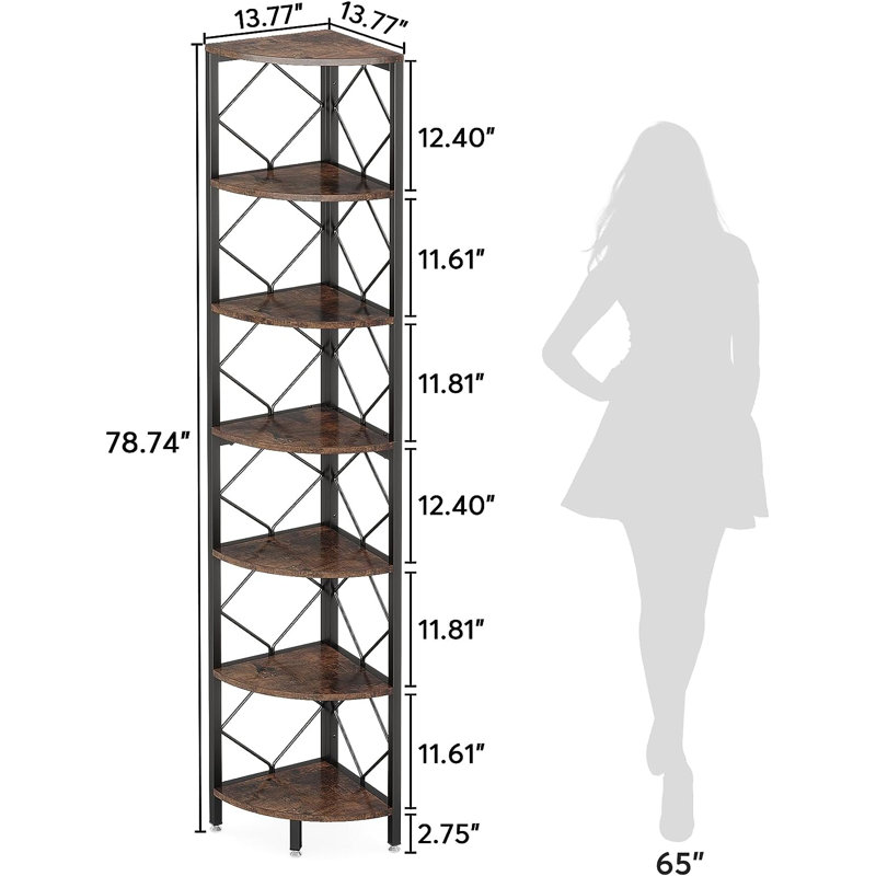 Jaleah 78.7'' H X 13.8'' W 7-Tier Corner Bookcase, Brown