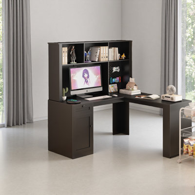 Bureau en L avec chargeur, bureau d'ordinateur avec tiroirs, bibliothèque, bureau d'angle moderne, bureau personnel, bureau d'écriture en L, bureau d'ordinateur en fibre de carbone avec rangement