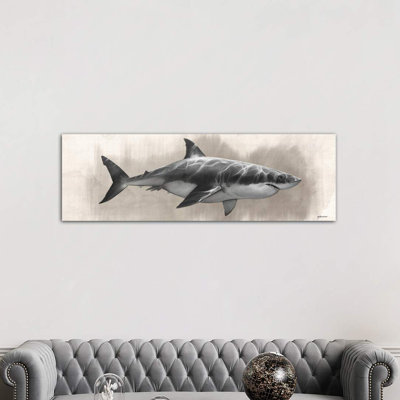 Great White Shark Drawing by Steve Goad - Wrapped Canvas Panoramic Print