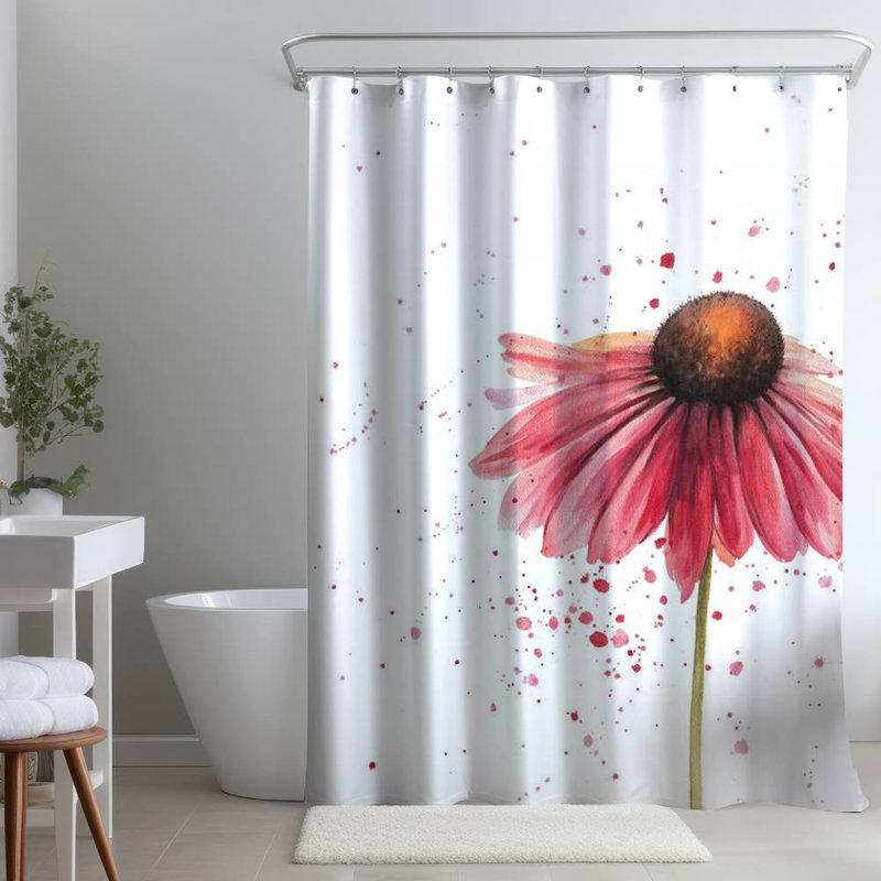 Floral – Polyester Shower Curtain, Dye Sublimation Print, 71" W × 74" L
