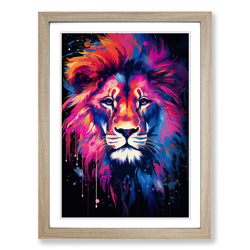 Leo Zodiac Gestural No.3 - Single Picture Frame Print on Wood, 46cm H x 34cm W x 2cm D, Oak Framed