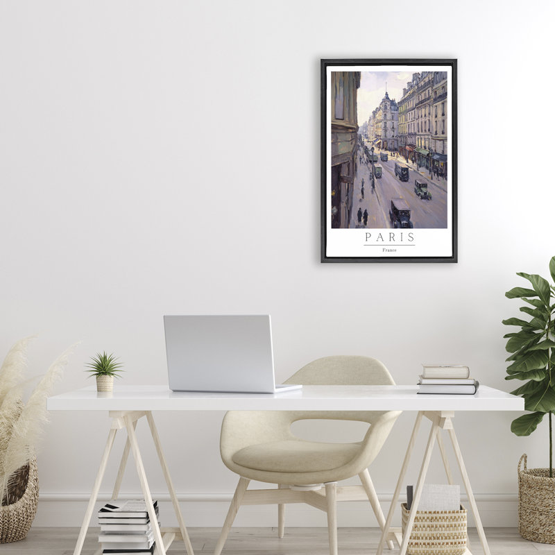 Cadre flottant scène vintage Paris Streets, design par Petal Prints Design, H 25 po x l 17 po, Cadre flottant noir de jais
