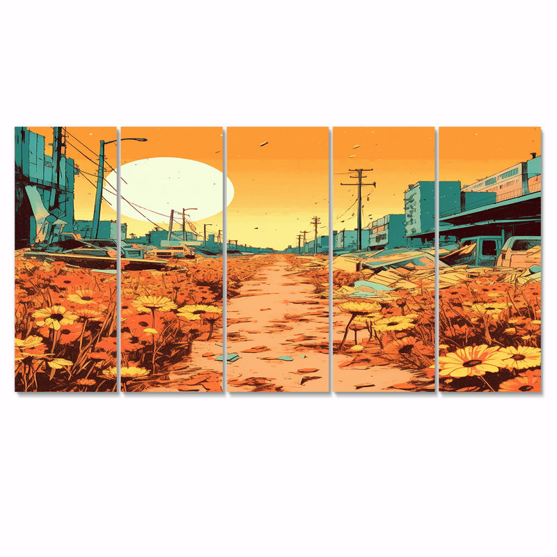 Ensemble de 5 décorations murales «Gribble - City Buildings», H 32 po x l 80 po