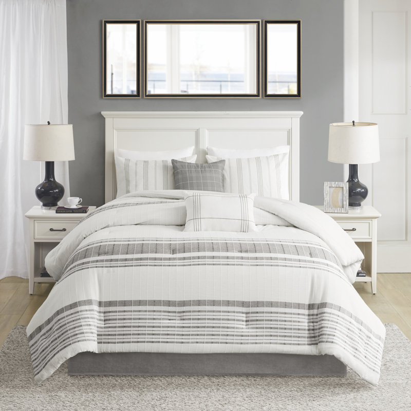 King White and Grey Cotton Jacquard Comforter Set