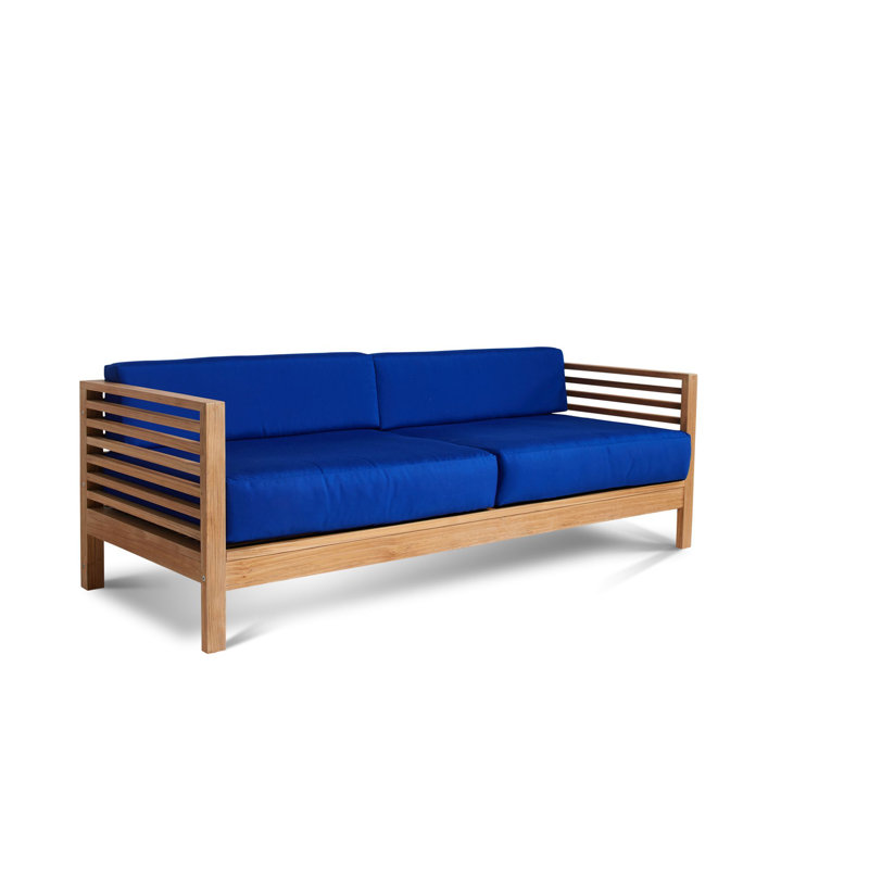 Summer 4 Piece Rattan Sunbrella Sofa Set with Cushions, Brown, Navy