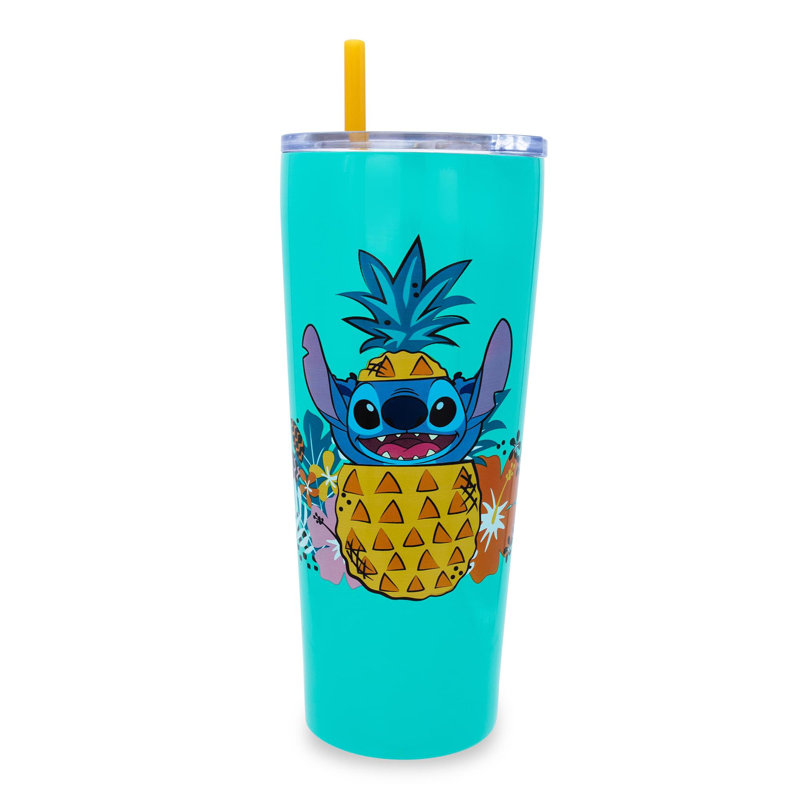 Boîte de 22 oz. Lilo and Stitch Ohana Gobelet de voyage à double paroi en acier inoxydable avec paille