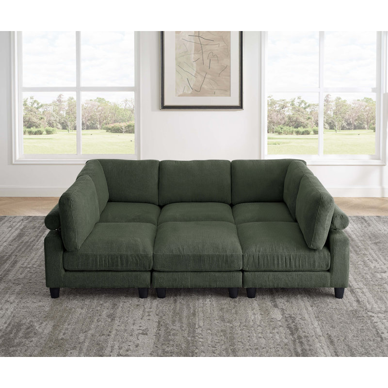 Canapé modulaire réversible de coin avec repose-pieds Avaah, Velours côtelé vert