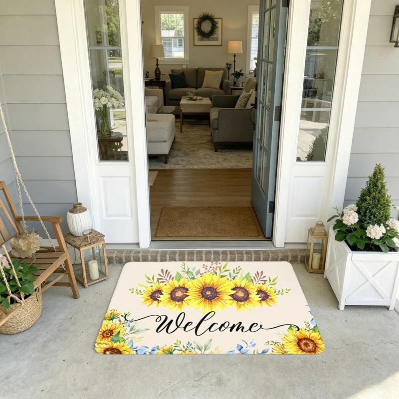 Tapis de bienvenue tournesol jaune vert 20 po x 32 po pour utilisation quotidienne
