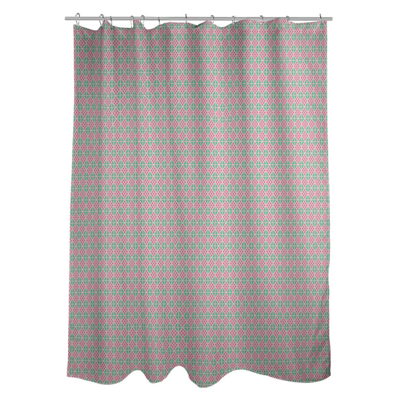 Rideau de douche simple hexagonal classique, Diamond and Lattice, Pink/Teal Geometric 1