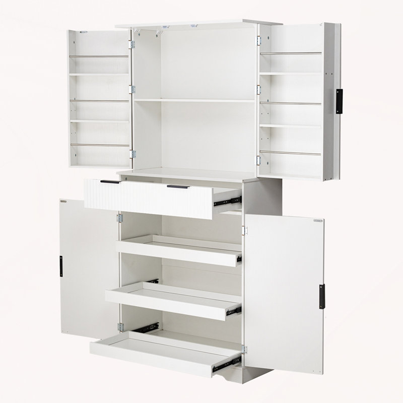Spacieux garde-manger de style campagnard avec plusieurs solutions de rangement et tiroirs, Blanc
