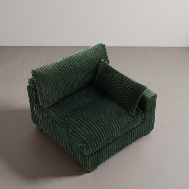 Upholstered Faux Rabbit Fur Flannel Armchair with Pillow Back, One Arm Single Chair Module Part For Sectional Sofa, Green
