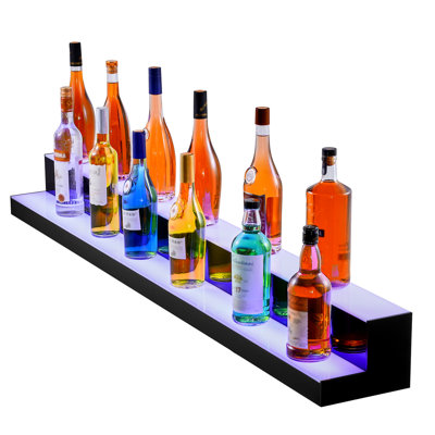 Led Lighted Liquor Bottle Display Shelf 60" 2 - Step, Rf & Controlled, Create A Brighter Ambiance With 60 Lamp Beads Per Meter, 7 Static And 22 Dynamic Colors, Multiple Diy Music Modes, 1 4h Timing,