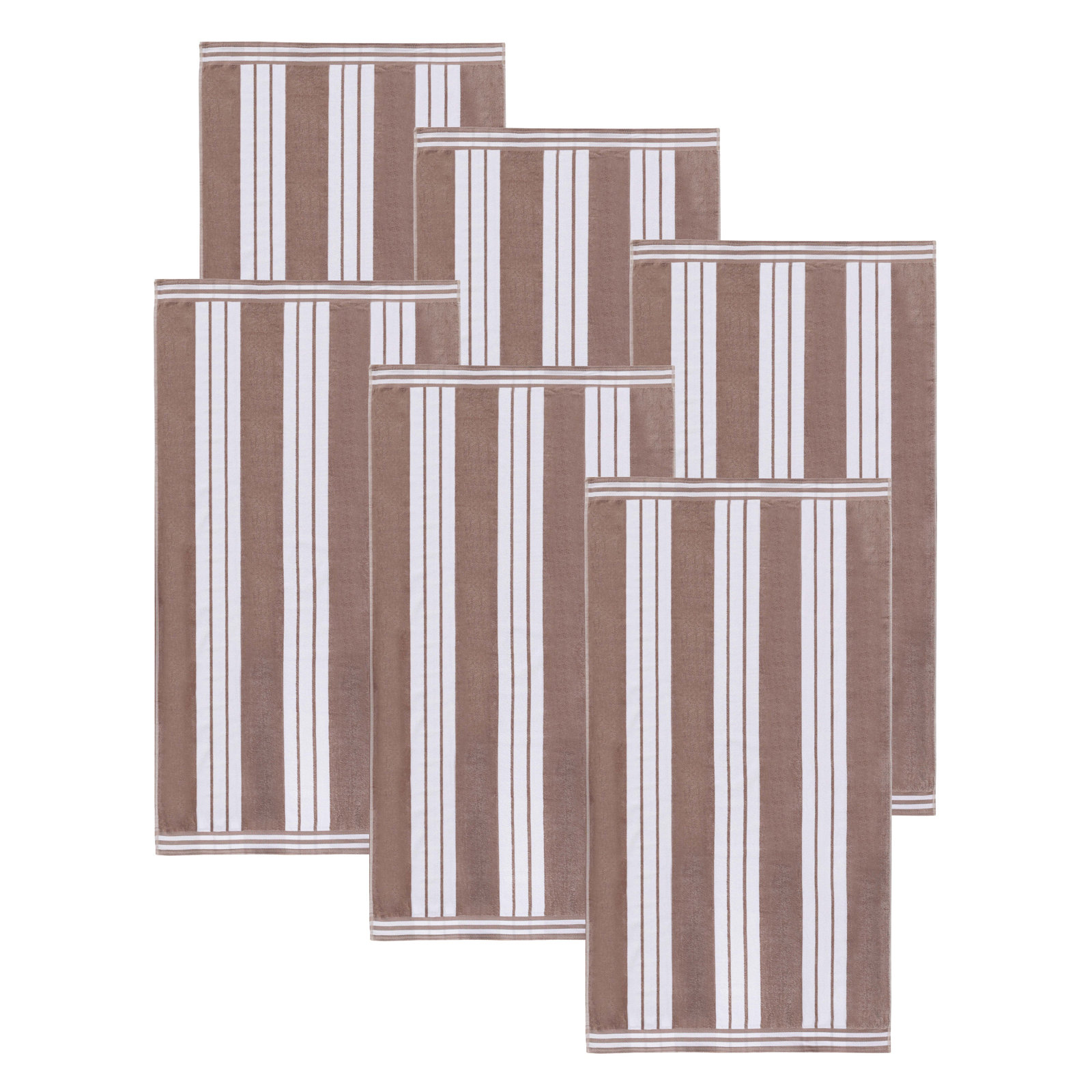 Chira Striped Cotton Beach Towel, Taupe, Beach Towel - 6 Pack