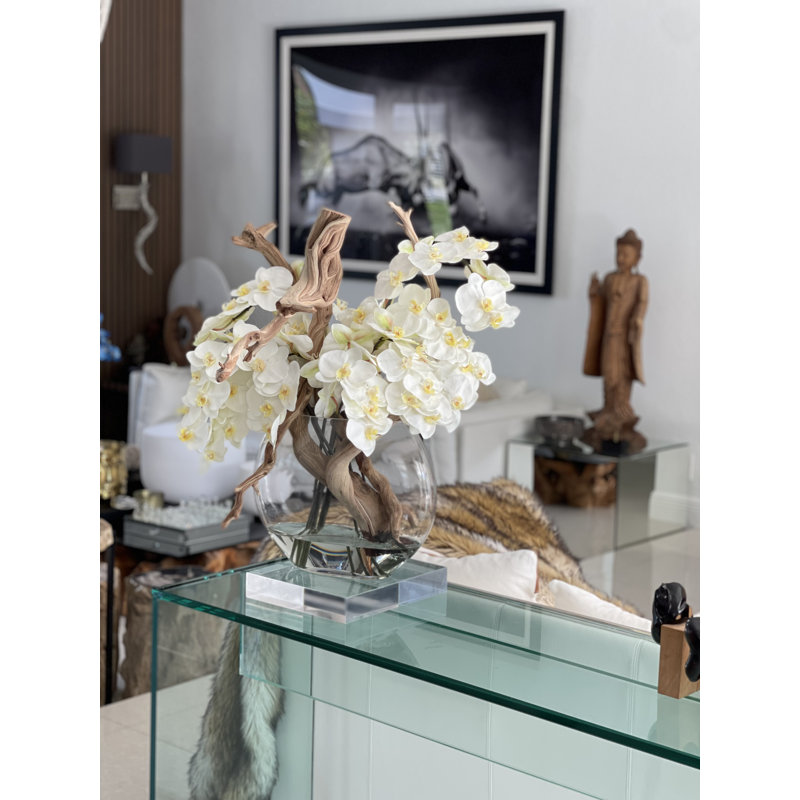 Phaleanopsis and California Sandblasted Ghostwood Orchids Centerpiece in Vase