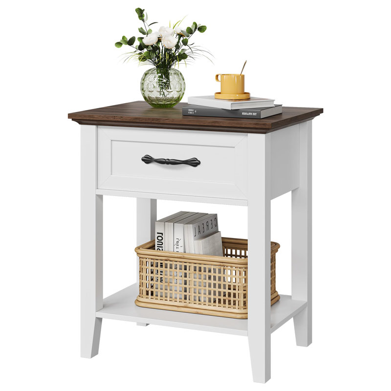 48cm W Solid Wood Bedside Table, Beige