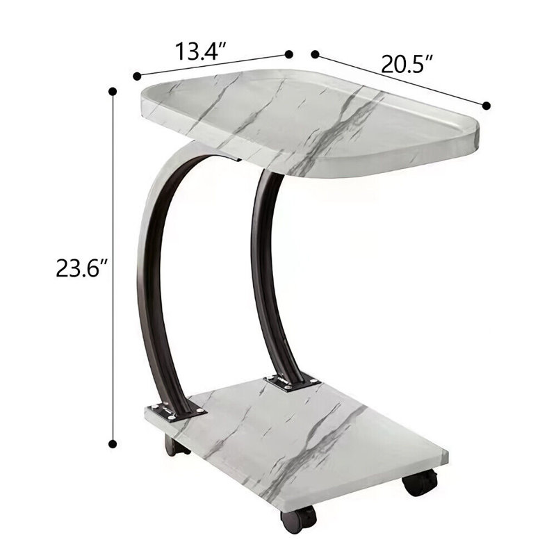 C Shaped Side Table Movable Sofa End Table Modern Coffee Table With Wheels For Small Spaces