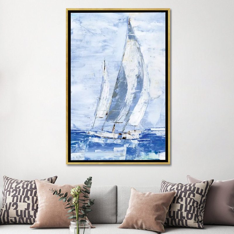 «Blue Sails II» par Ethan Harper - reproduction d'art, H 60 po x l 40po x P 1,5 po, Toile encadrée d'or, Pas de tapis