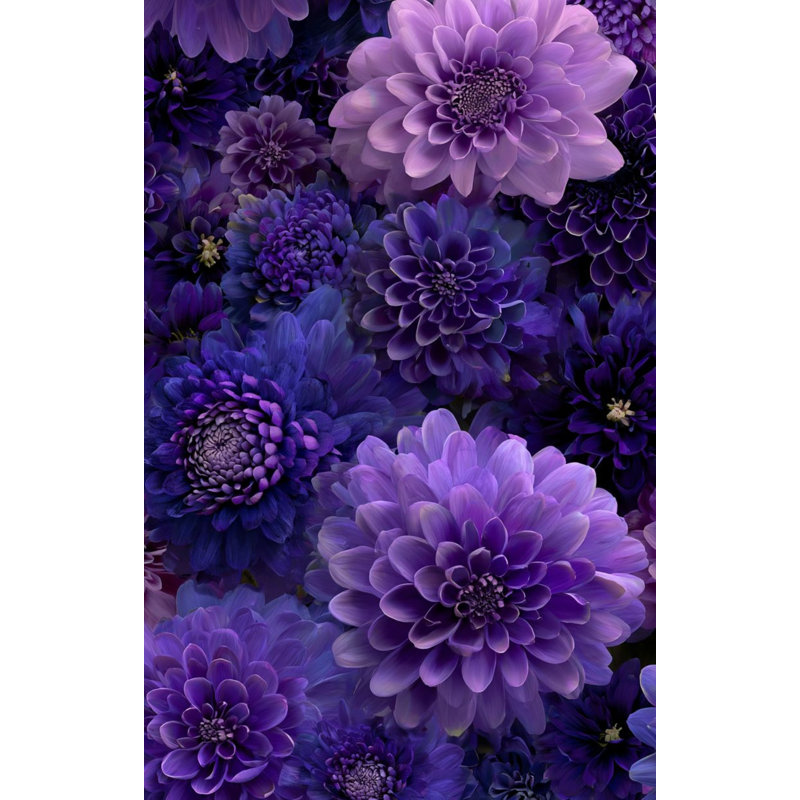 Papier peint floral, peinture murale texturée violette