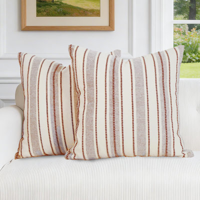 Striped Cotton Blend Jacquard Throw Pillow Cover