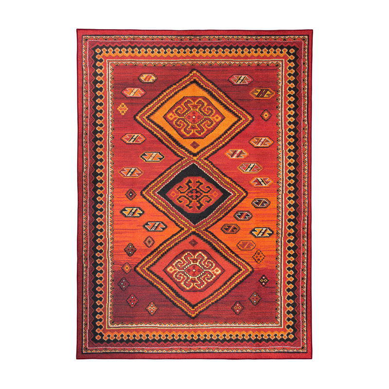 Tapis rouge lavable tissé à plat rouge grenat Phoenix Kilim Southwestern, Rectangle 5 pi x 7 pi