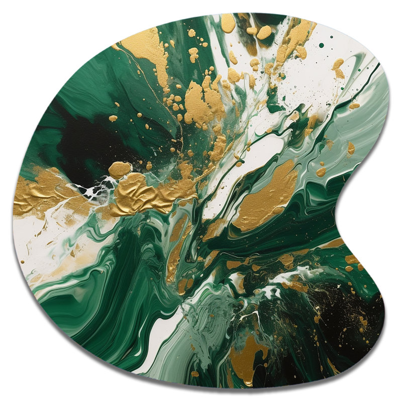 «Green and Gold», impression magique sur métal forme abstraite, H 27 po x l 27 po