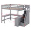Lit mezzanine double avec bureau intégré en forme de L, tablettes de rangement à trois niveaux, escalier de rangement attaché-36465493