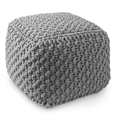 Casafield Square Pouf Ottoman, Cotton Knit Upholstered Footrest - Light Gray