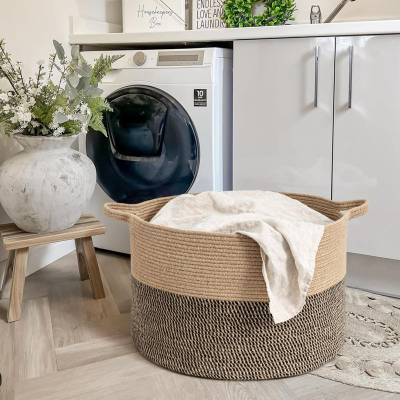 Panier de rangement en osier, rangement de couverture tissé pour le salon, panier rond tissé pour les vêtements, panier en jute, grand panier à linge pour l'oreiller