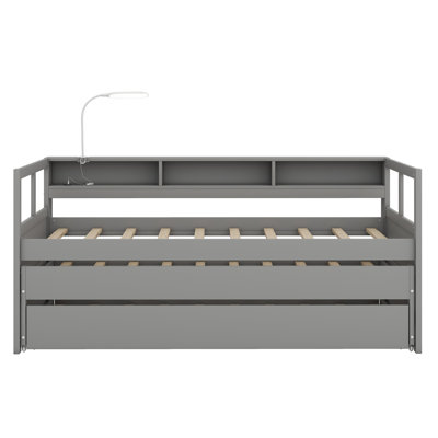 Daybed With 2 Trundles, Storage Shelves, 1 Light For Free And USB Charging Design