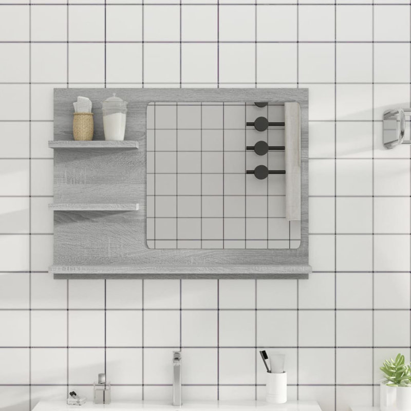 Adji Flat Mirror with Shelves, 45cm x 60cm, Grey Sonoma