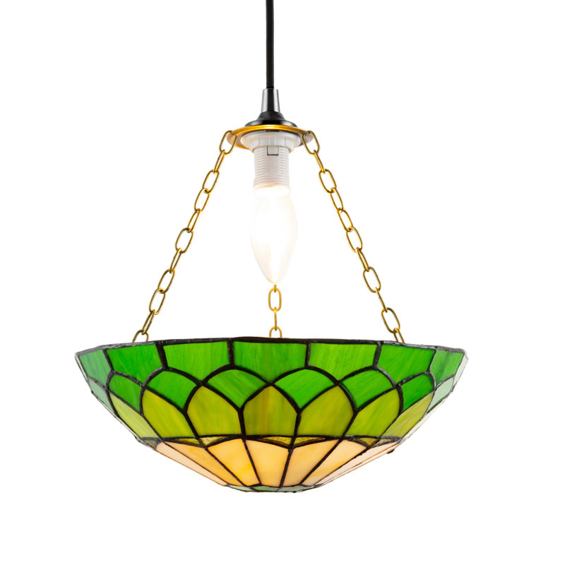 Stained Glass Domed Tiffany Pendant Lamp Shade With Chain By, Green