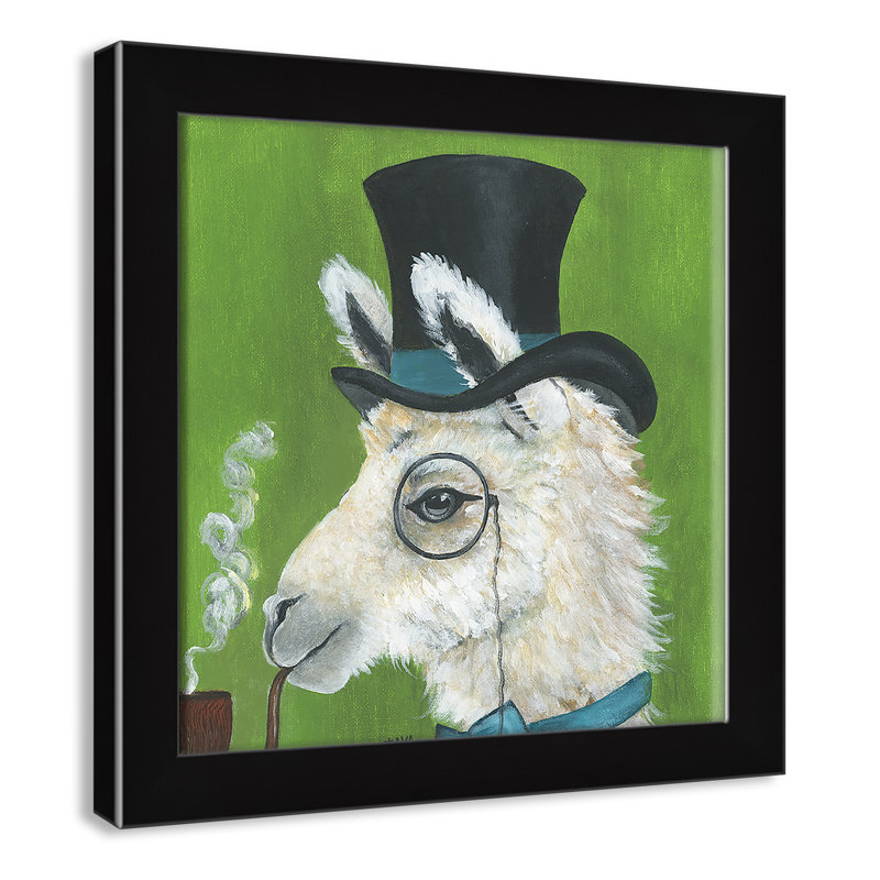 Lama et tuyau, art encadré, H 14 po x l 14 po x P 0,625 po, Cadre noir