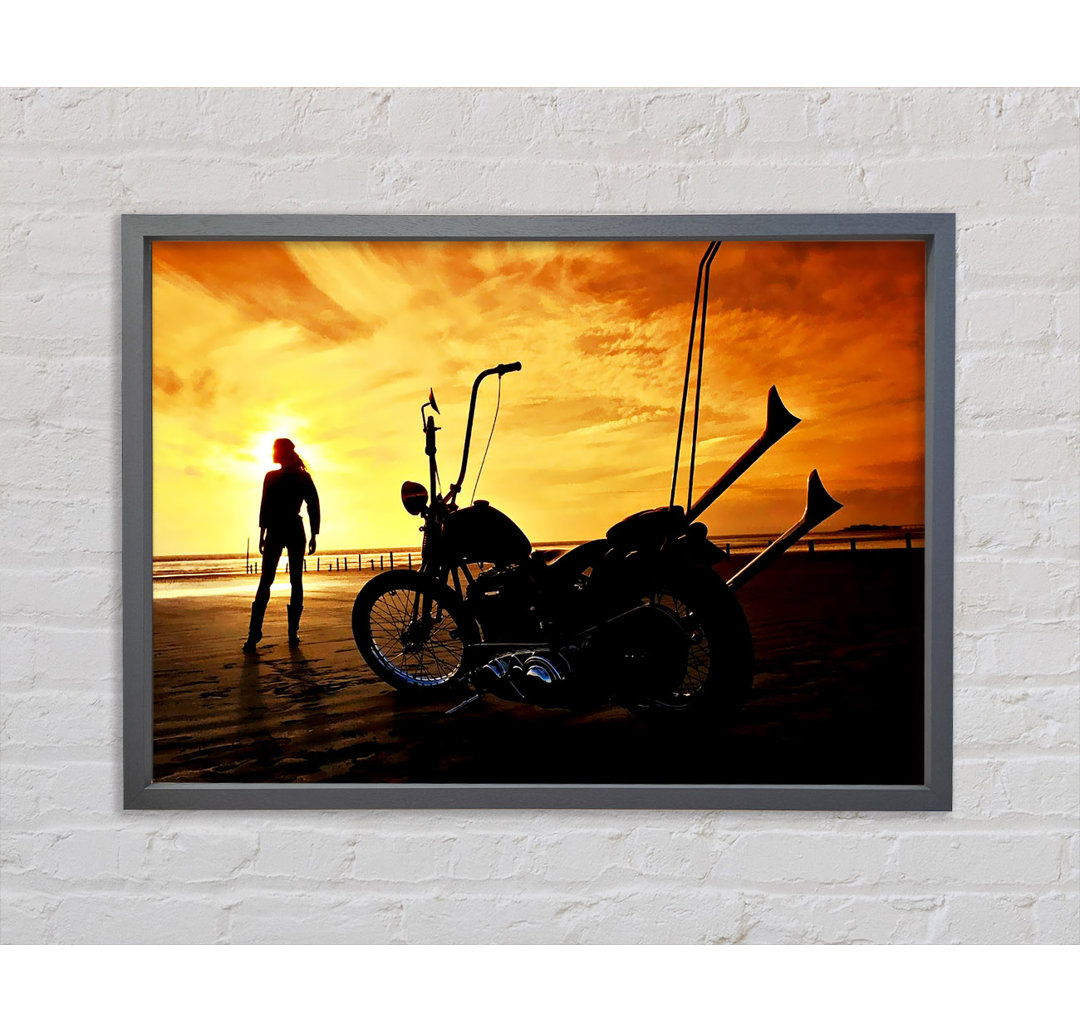 Harley Davidson Sonnenuntergang - Einzelner Bilderrahmen Kunstdrucke auf Leinwand