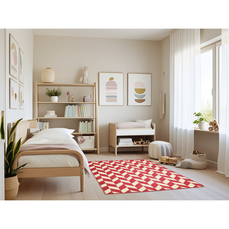 Tapis contemporain rouge, Rectangle 3 pi x 5 pi