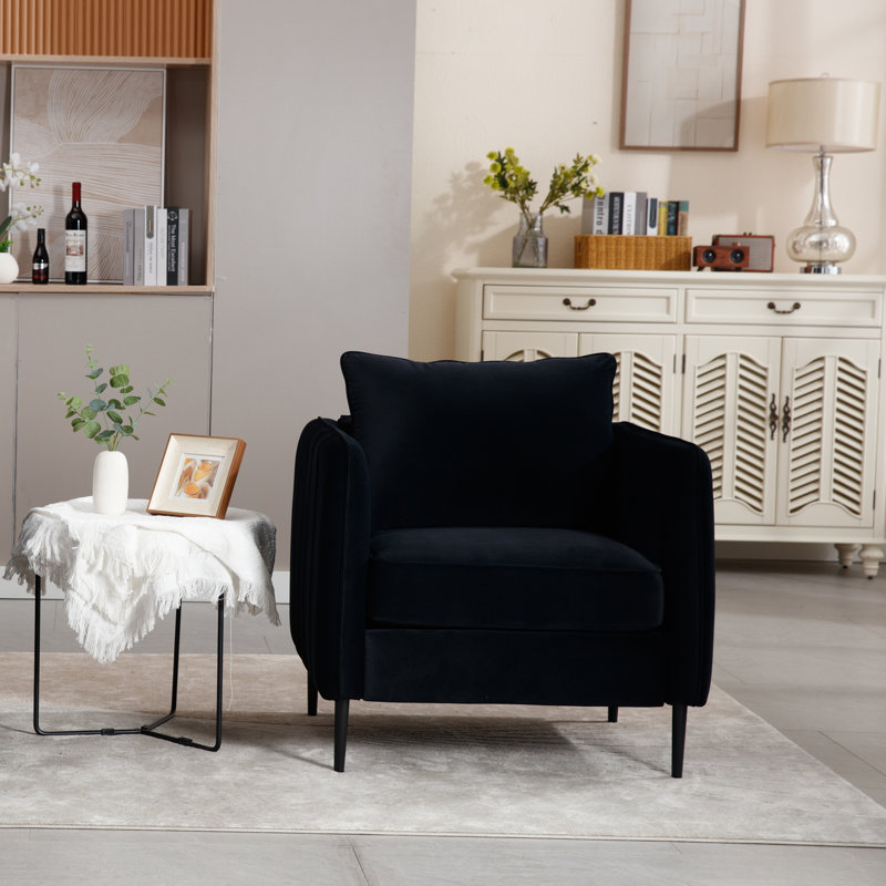 Fauteuil d'appoint 32,68 po en velours noir avec 1 coussin, Noir