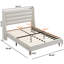 Grand lit plateforme tapissier avec tête de lit ondulée, tissu chenille de qualité supérieure, ivoire-2065024083