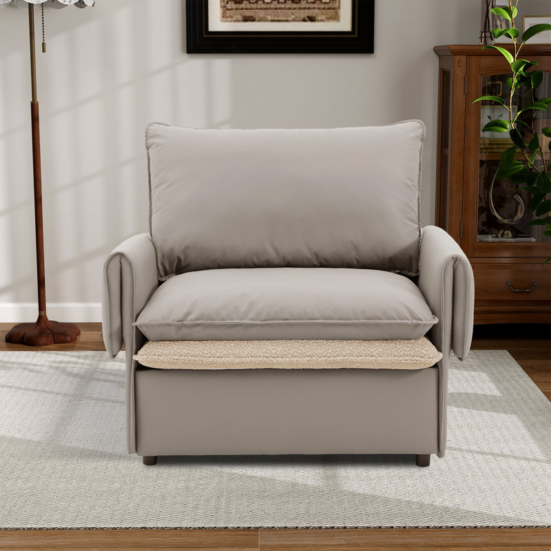 Fauteuil d'appoint rembourré l 41,1 po, Similicuir gris