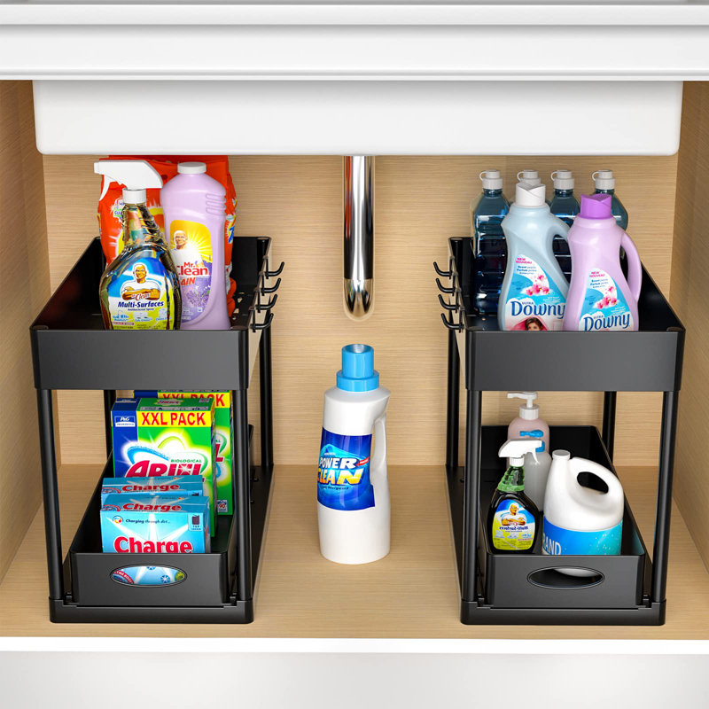APPENIN WINTER PARK CORP 2 Set Under Sink Cabinet Organizer, 2 Tier Storage Under Cabinet Bathroom Under Sink Organizers And Storage Black Under Sink Storage For Bathroom Kitchen