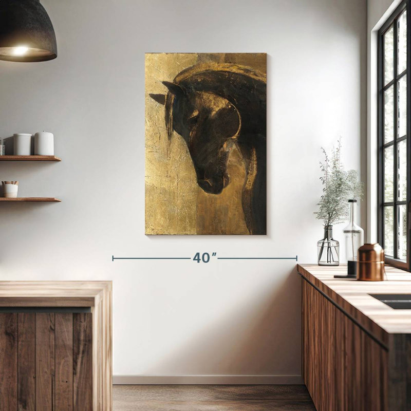 Illustration du cheval noir Brampt, H 39 po x l 26 po