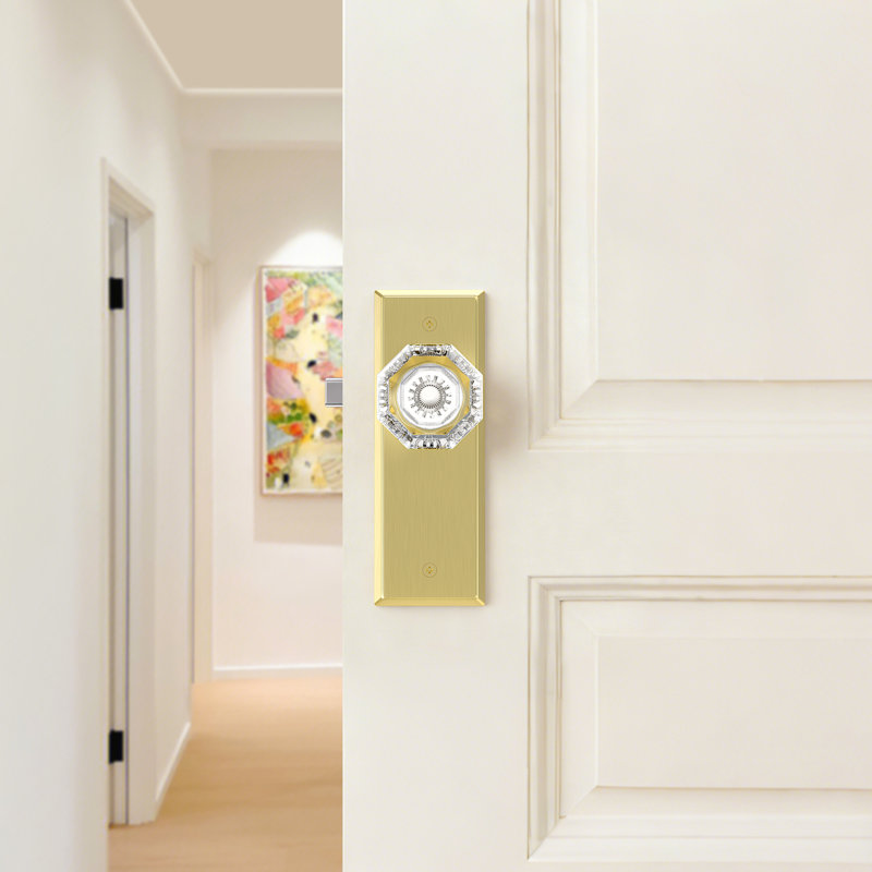 Poignée de porte de porte octogonale en cristal satiné et laiton satiné, Laiton satiné, Passage