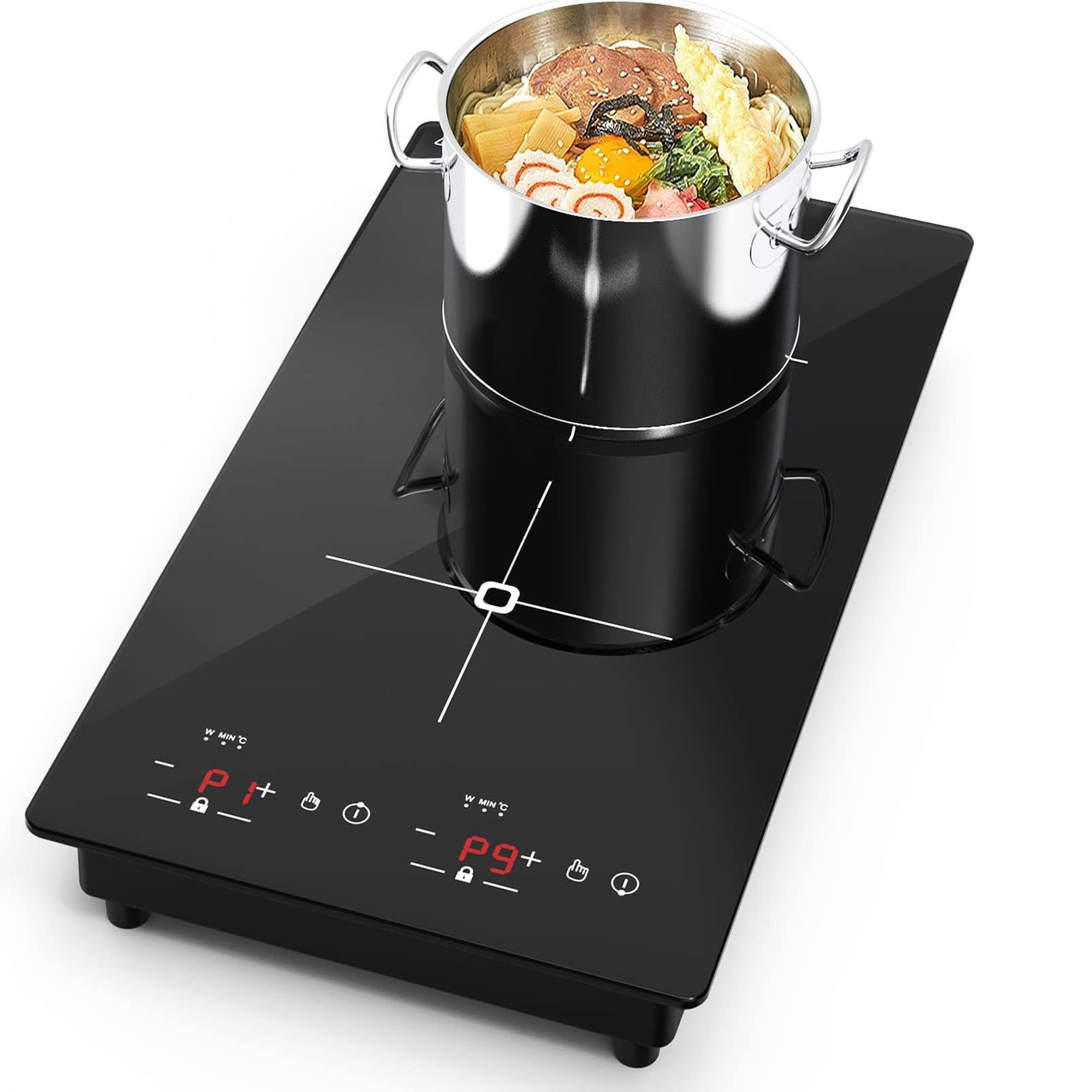 Electric Cooktop 110V,Electric Stove 2 Burners 12 inch,GTKZW 2 Burners  Cooktop 9 Power Levels, Child Lock, Timer, Over-Heat Protection, Built-in  and