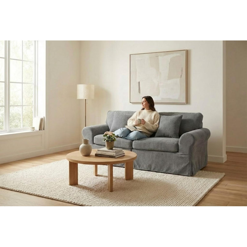 Greco Vintage Upholstered Boneless Three Seat Couch Compressed Delivery Tool Free Setup Sofa, Gray